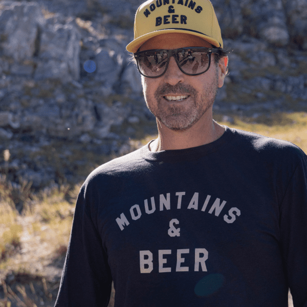 mountains and beer long sleeve black shirt front