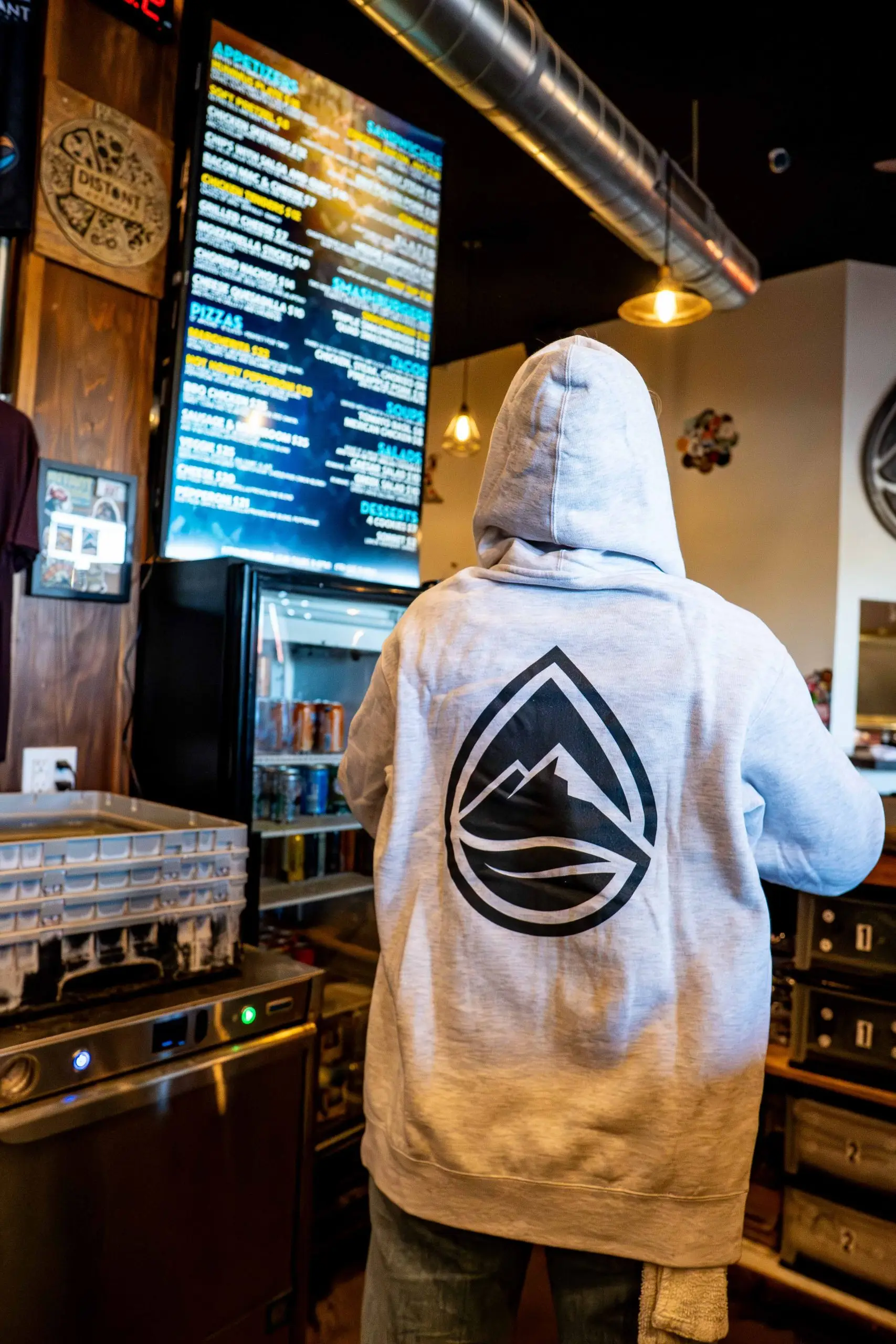 zip gray hoodie distant brewing